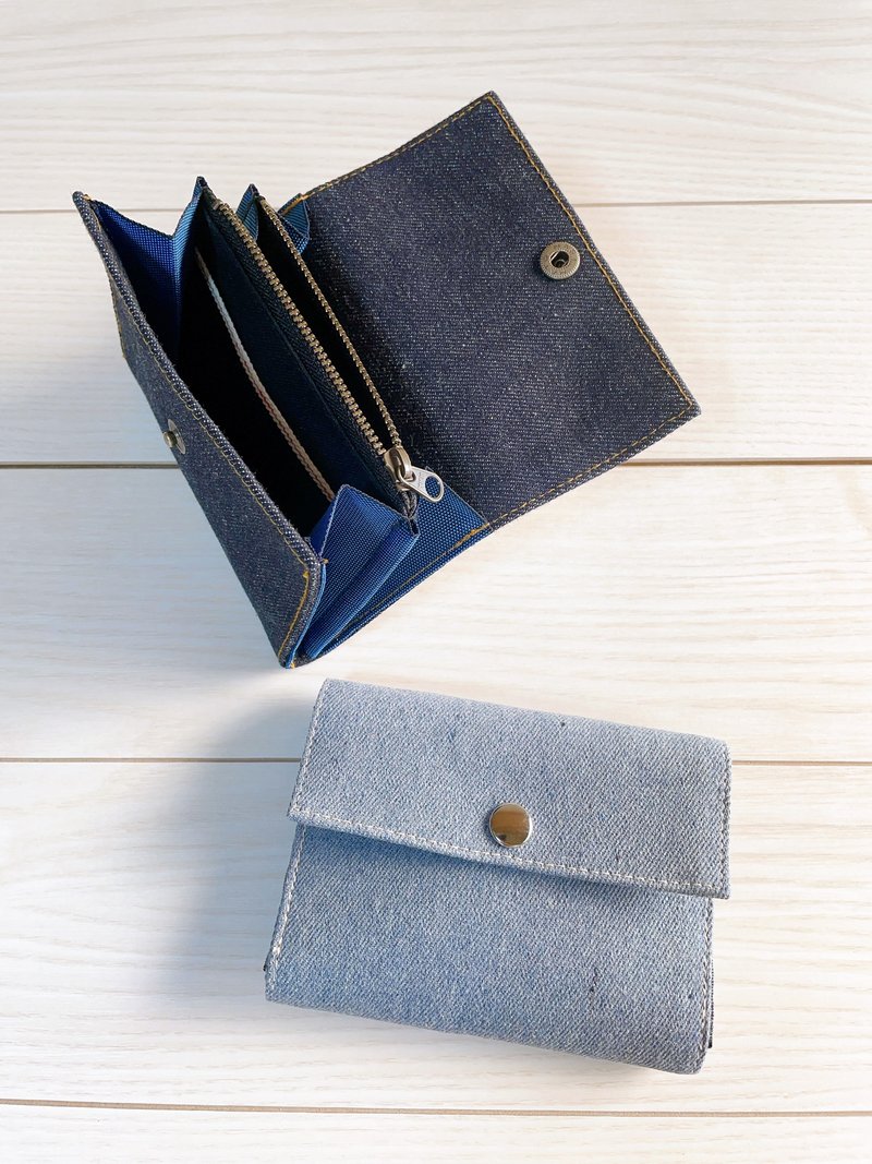 Okayama Denim Kurashiki Canvas Compact Wallet Mini Wallet with Zipper Tatami Belt - Wallets - Cotton & Hemp Blue