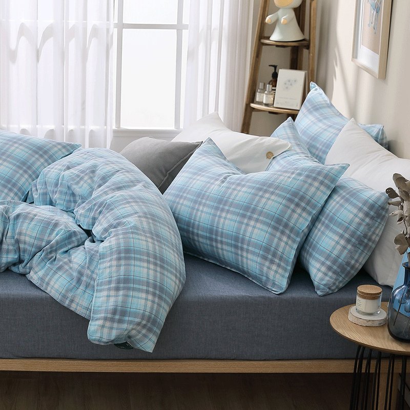 好關係 HAOKUANXI | 冰淇淋蘇打-天然色織棉床包枕套組 - 寢具/床包 - 棉．麻 藍色