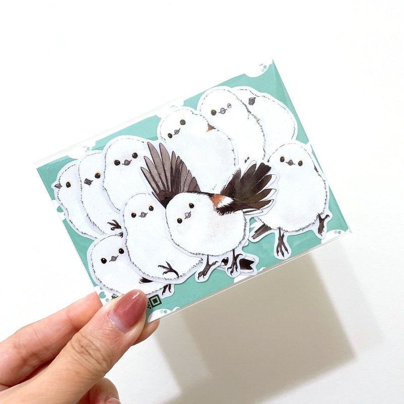 Rolia's handmade Silver throated long-tailed tit waterproof transparent white ink stickers (set of 10 small sheets) - Stickers - Paper Multicolor