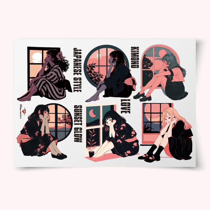 Kimono Character Stickers 4 Sheets - Stickers - Paper 