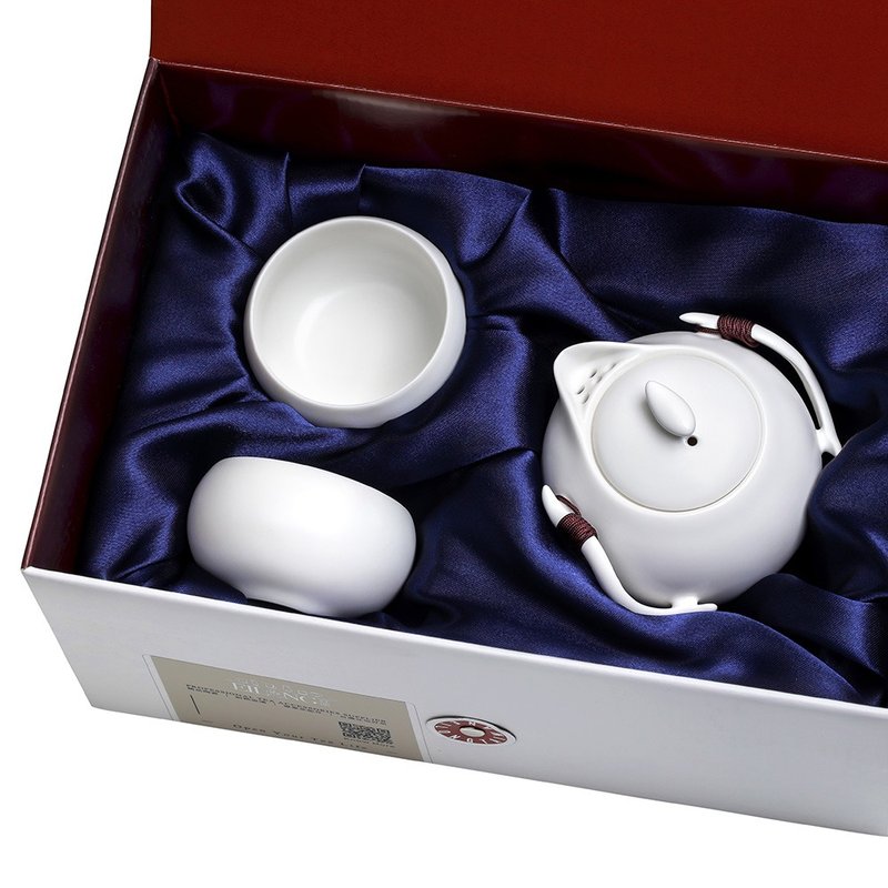 定窯巧雲3入禮盒(壺+2杯) - 茶壺/茶杯/茶具 - 陶 白色