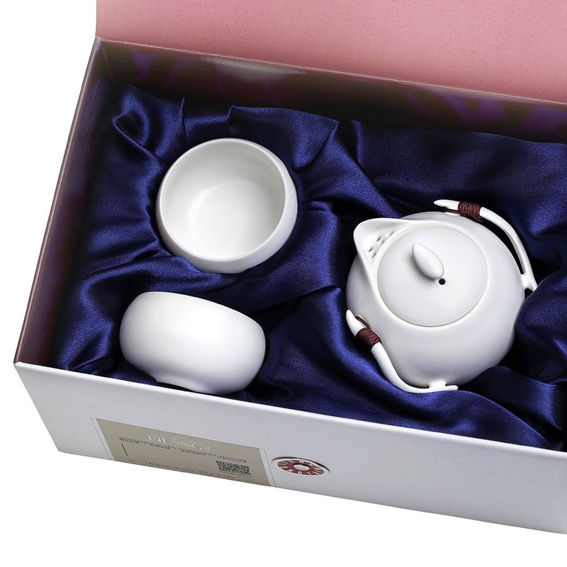 定窯 巧雲 3点セットギフトボックス(急須+湯呑2個) - 急須・ティーカップ - 陶器 ホワイト