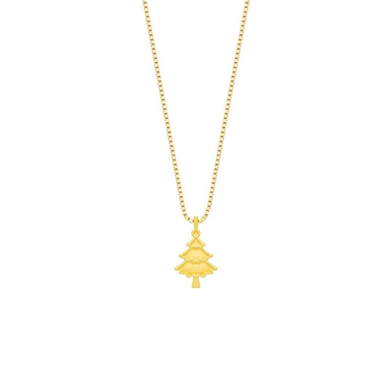 Treasure chest gold ornaments 9999 gold pure gold Christmas tree pendant necklace clavicle chain Christmas exchange gift - Necklaces - 24K Gold Gold