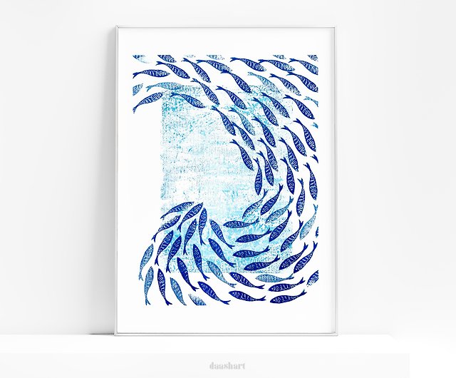 Digital】Blue fish Linocut poster Printable wall art Bedroom wall decor  INSTANT DOWNLOAD - Shop daashart Digital Portraits, Paintings &  Illustrations - Pinkoi