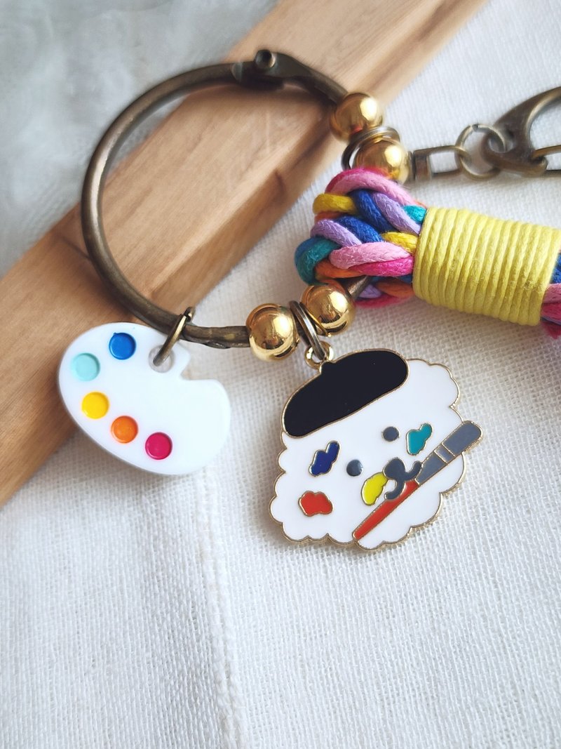 Paris*Le Bonheun. Happy handiwork. junior Painter. woven keychain - ที่ห้อยกุญแจ - โลหะ หลากหลายสี