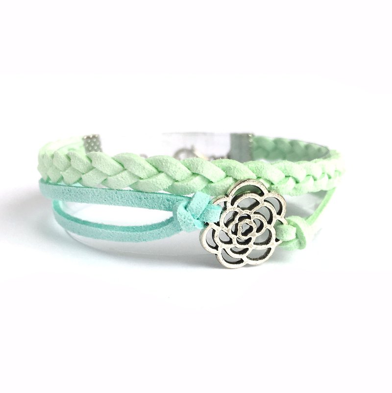 Handmade Double Braided Rose Bracelet–light green limited  - Bracelets - Other Materials Green