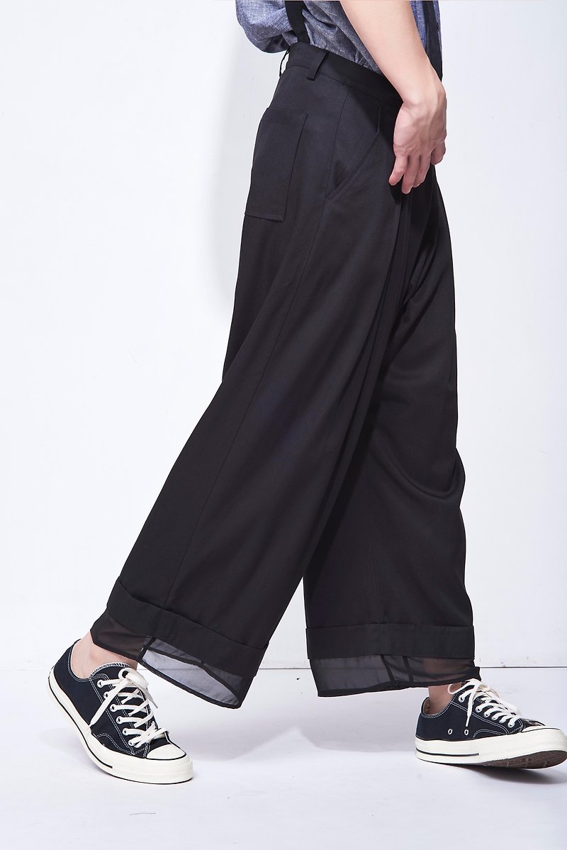 8 lie down . Big fold suspenders (belt detachable) - Overalls & Jumpsuits - Other Man-Made Fibers Black