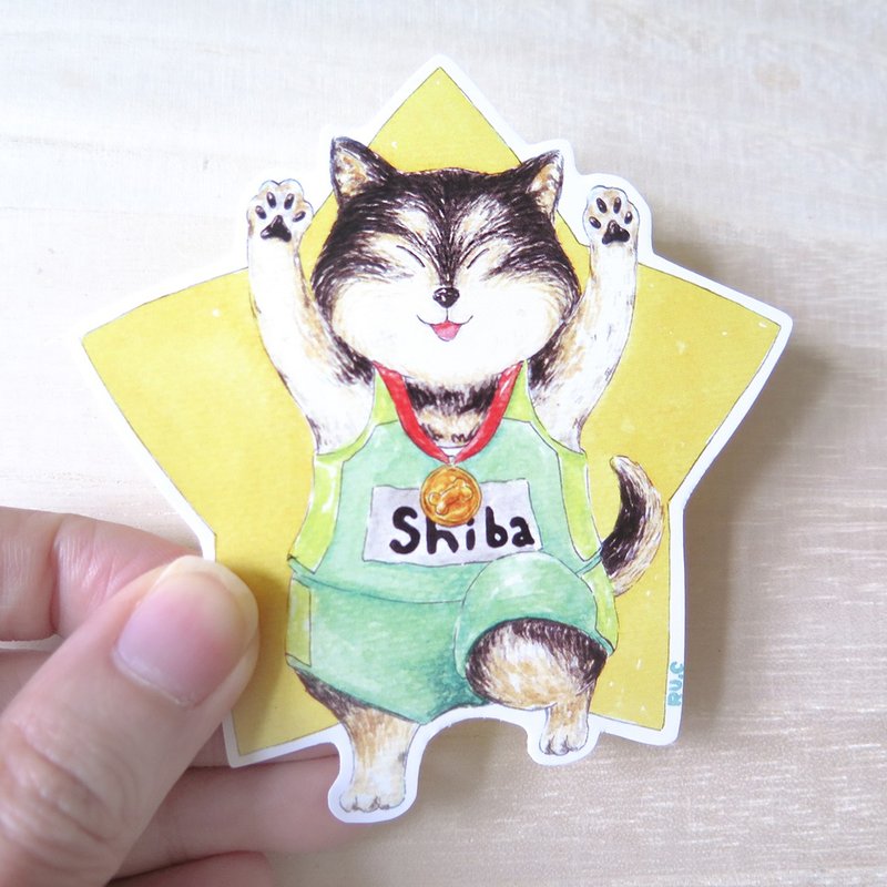 Dog Shiba Inu Runner Sticker - สติกเกอร์ - กระดาษ สีเหลือง