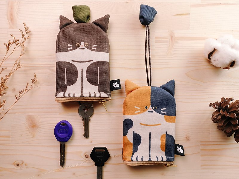 Furry Zoo animal shape key bag tabby cat, Mercedes cat - กระเป๋าสตางค์ - เส้นใยสังเคราะห์ หลากหลายสี