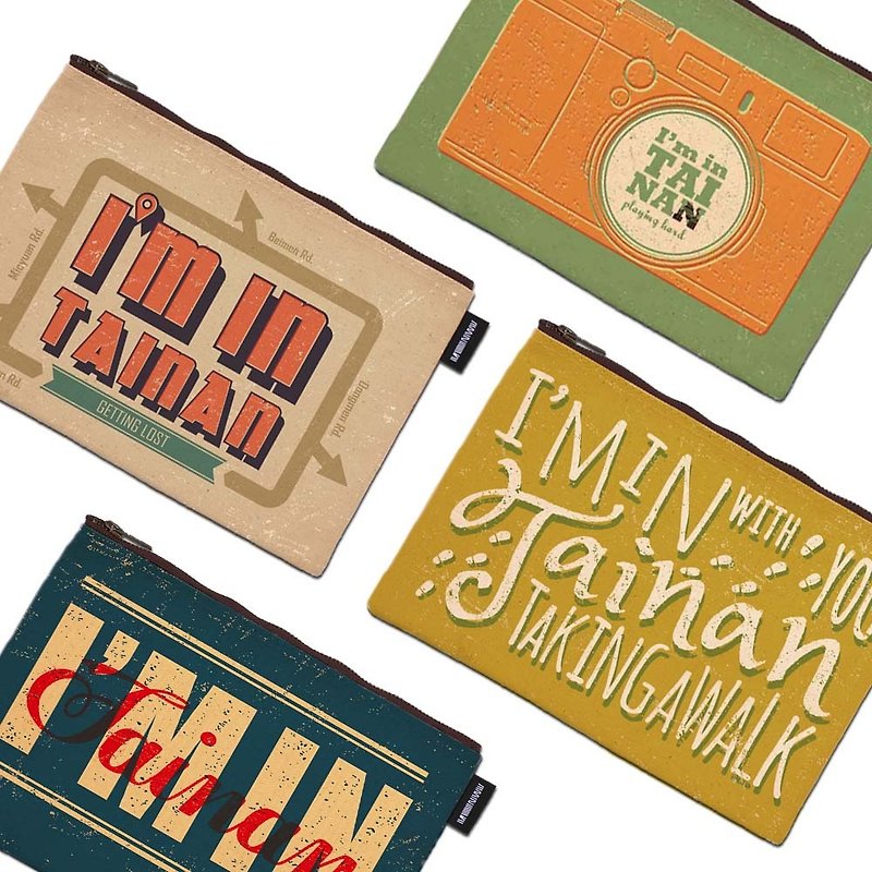 | Tainan retro brushed old text series | Synthetic canvas zipper bag / 4 styles in total - กระเป๋าเครื่องสำอาง - ผ้าฝ้าย/ผ้าลินิน หลากหลายสี