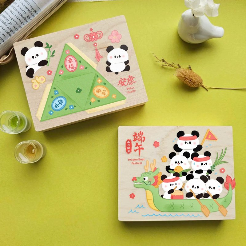 【季節限定】熊貓過端午彩色楓木印章 - 印章/印台 - 木頭 