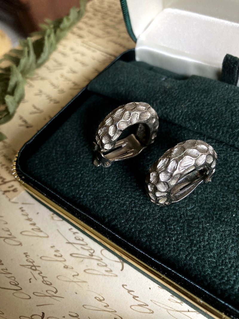 80s American antique Judy Lee vintage round pattern silver Clip-On earrings - ต่างหู - เงิน 
