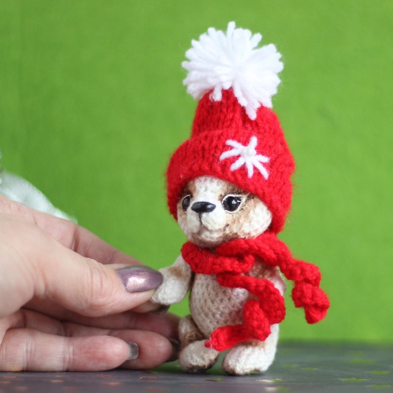 Panda Bear 3 inch, crochet teddy bear - Stuffed Dolls & Figurines - Thread White