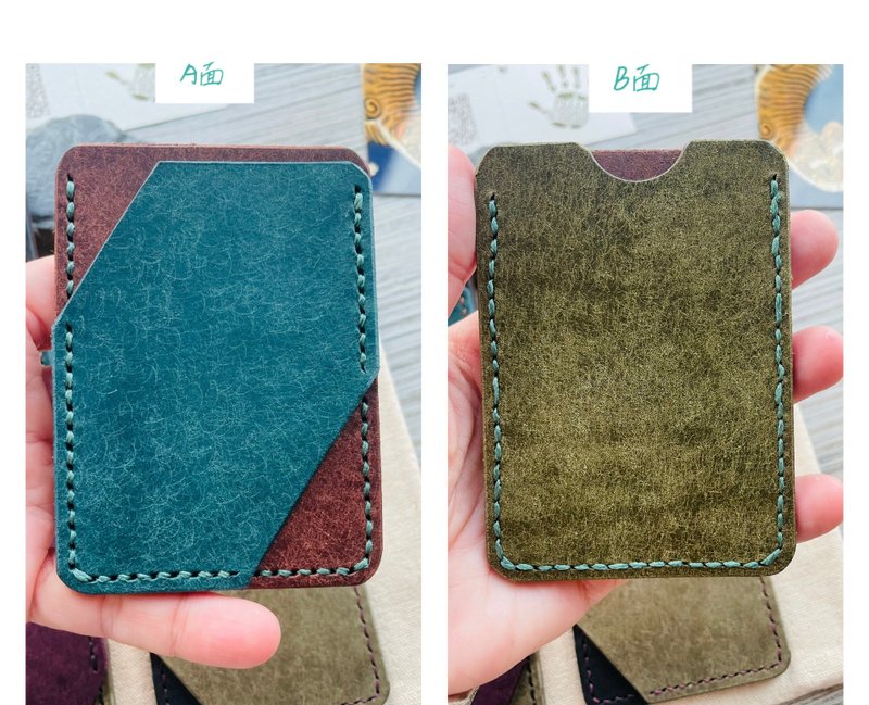 Dual card slot ticket card leather case丨Contrast color hand-stitched Italian pueblo frosted vegetable tanned leather - ที่ใส่บัตรคล้องคอ - หนังแท้ 