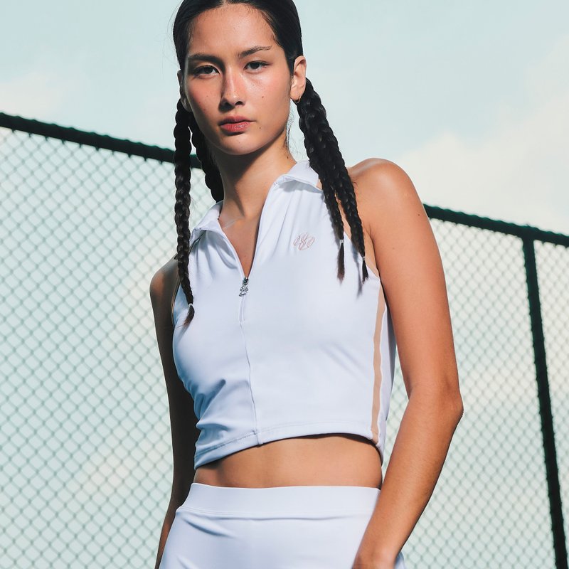 ZIP-UP TENNIS TOP SS24 Sleeveless White (Removable Padding) - เสื้อผู้หญิง - วัสดุอื่นๆ ขาว