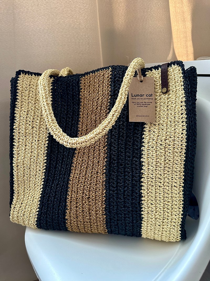Crochet Raffia Bag, Crochet Shoulder Paper Yarn Bag, Bag Aesthetic - Handbags & Totes - Eco-Friendly Materials 