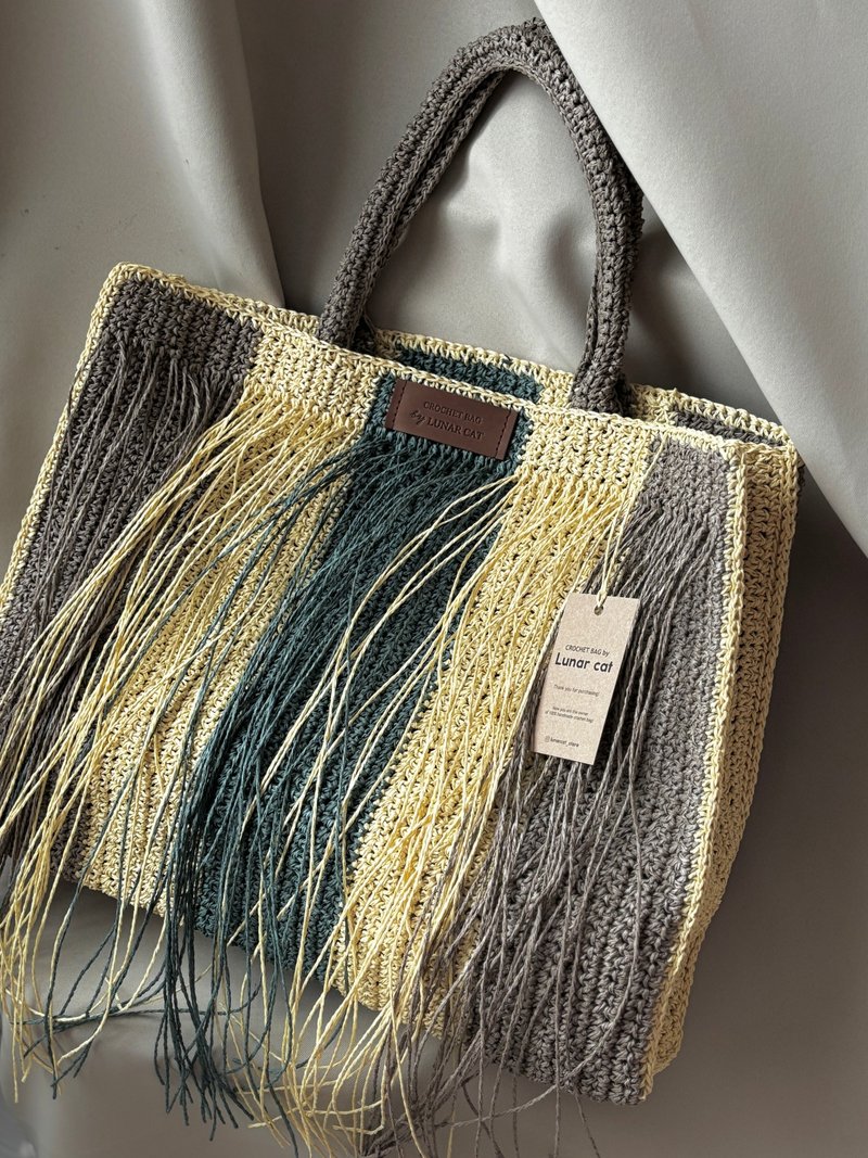 Crochet Raffia Bag, Crochet Shoulder Paper Yarn Bag, Bag Aesthetic - 手提包/手提袋 - 環保材質 