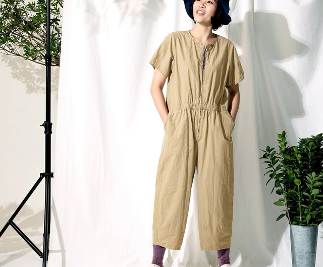 SHORT SLEEVE JUMPSUIT - Khaki