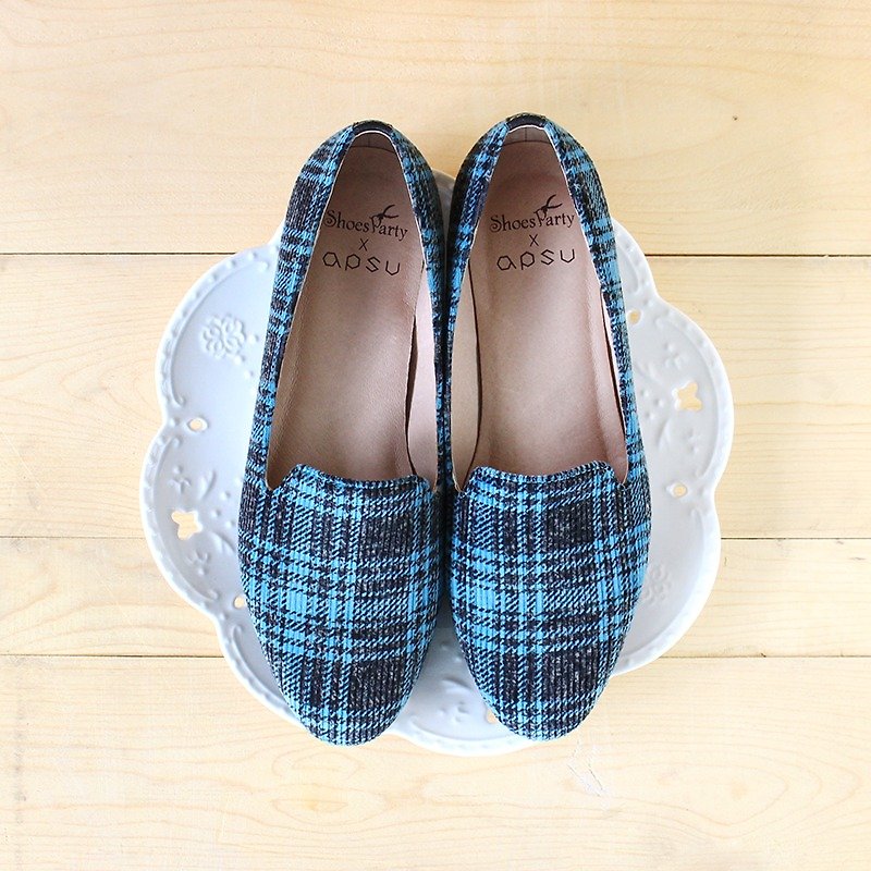 [Hand-made order] Nordic Blue Geobela_Japanese fabric - Mary Jane Shoes & Ballet Shoes - Cotton & Hemp 