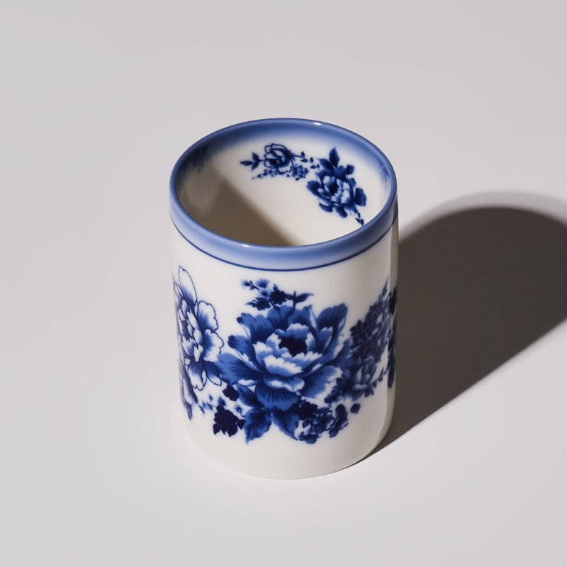 2 Selected Objects_Xintaiyuan_Made and Blue Flower Series Peony and Blue Flower Glazed Water Cup - Cups - Porcelain Blue