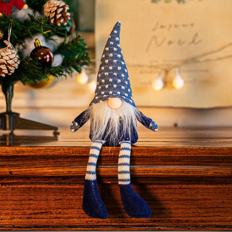 [Devalier] Christmas Gift Tomte Christmas Scandinavian Fairy Santa Claus Long-legged Tomte Stylish Room Accent Yurt Tomte Small ts-233e - Stuffed Dolls & Figurines - Cotton & Hemp Blue