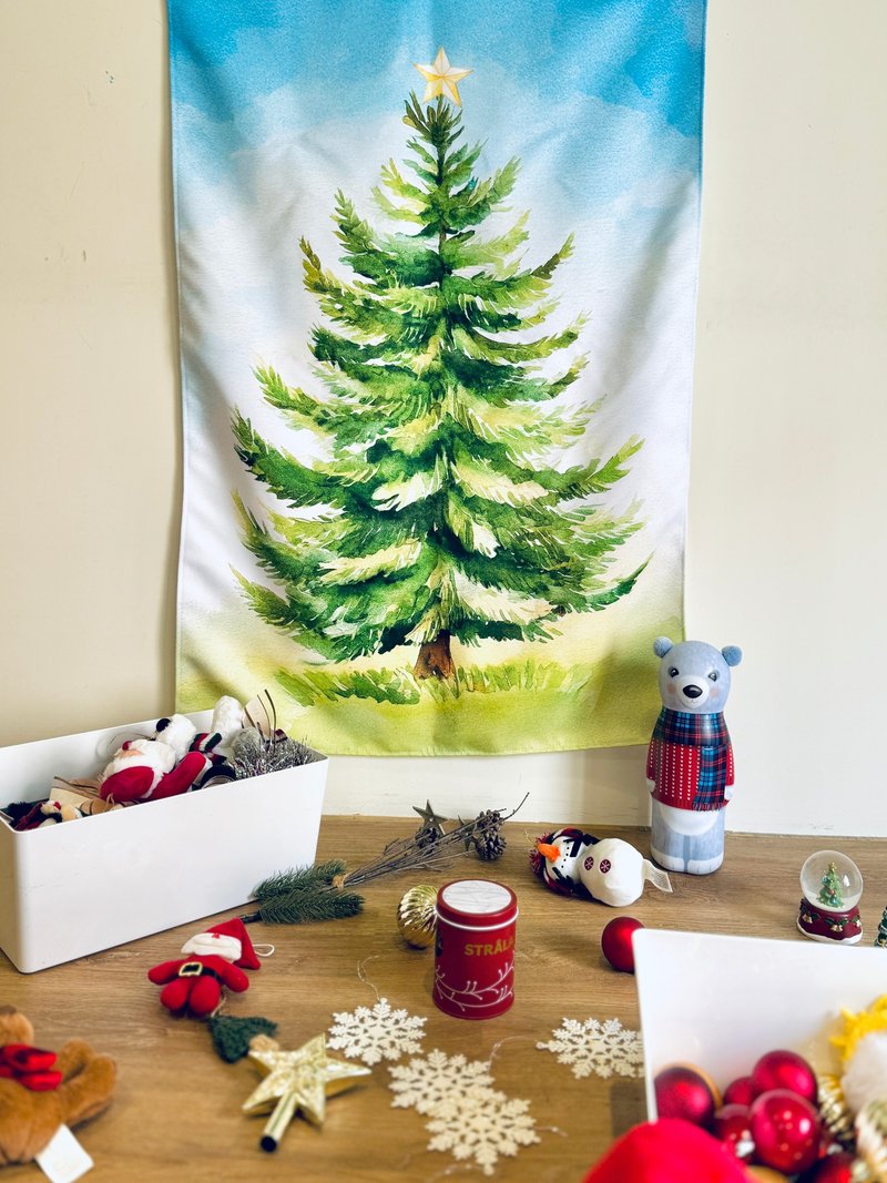 BLR 手繪原創 聖誕掛布 3天出貨 高加索冷杉 聖誕樹 - 海報/掛畫/掛布 - 聚酯纖維 綠色