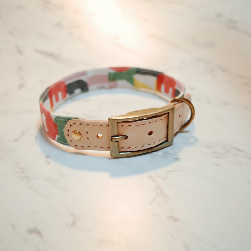 Dog collar number L English alphabet blocks can be purchased with tag and bell - ปลอกคอ - ผ้าฝ้าย/ผ้าลินิน 