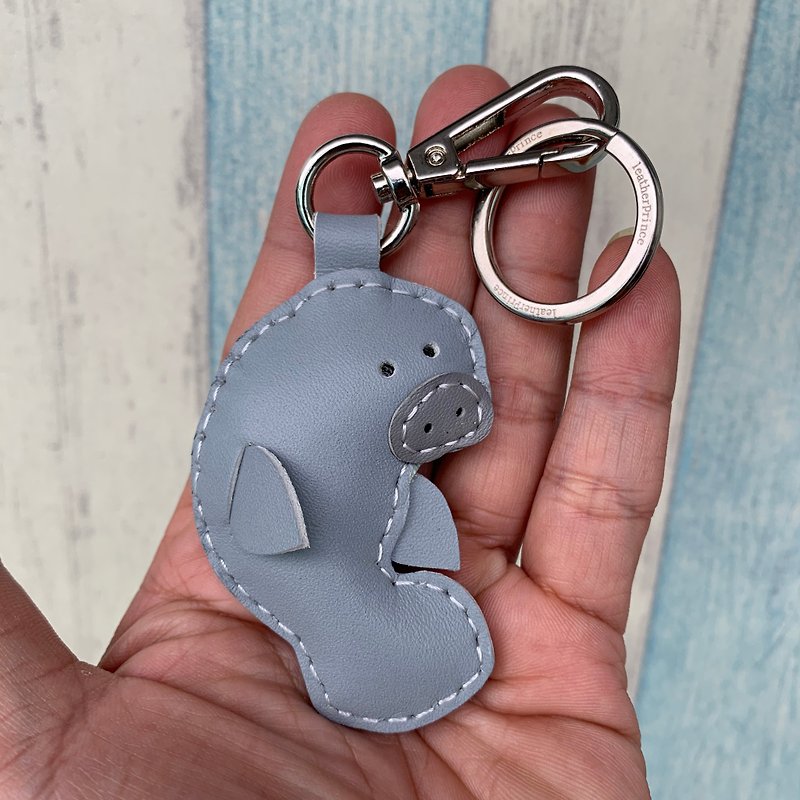 Healing small things handmade leather gray cute mermaid hand-sewn keychain small size - Keychains - Genuine Leather Gray