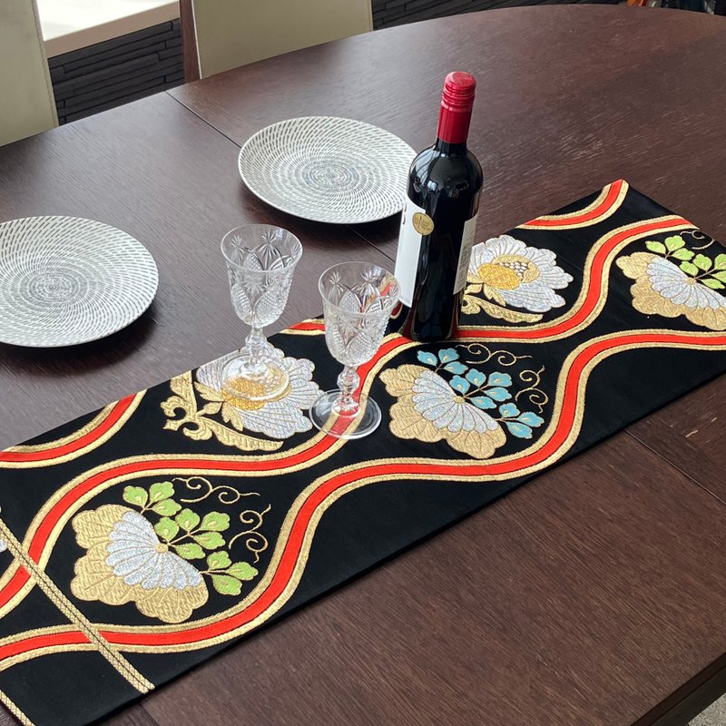 着物 帯 テーブルセンター BTC001 - 餐桌布/桌巾/餐墊 - 絲．絹 黑色