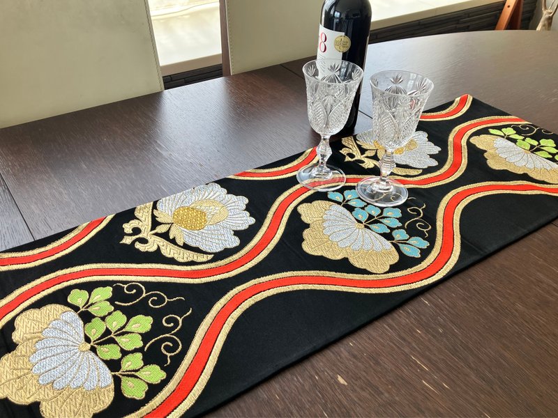 着物 帯 テーブルセンター BTC001 - 桌布/桌巾/餐墊 - 絲．絹 黑色