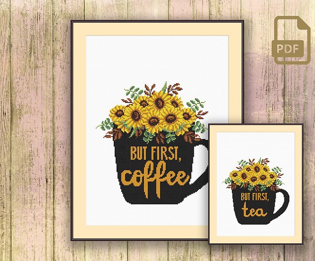 But First, Coffee Cross Stitch Pattern PDF - Coffee Embroidery