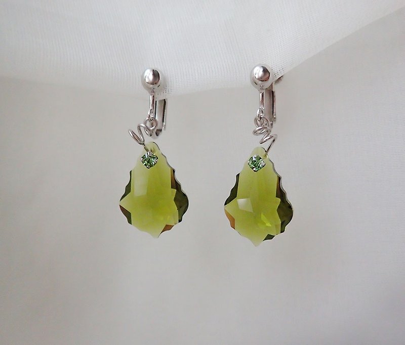 巴洛克　施華洛世奇元素 & 夾式 耳環 (一對) - 耳環/耳夾 - 玻璃 綠色