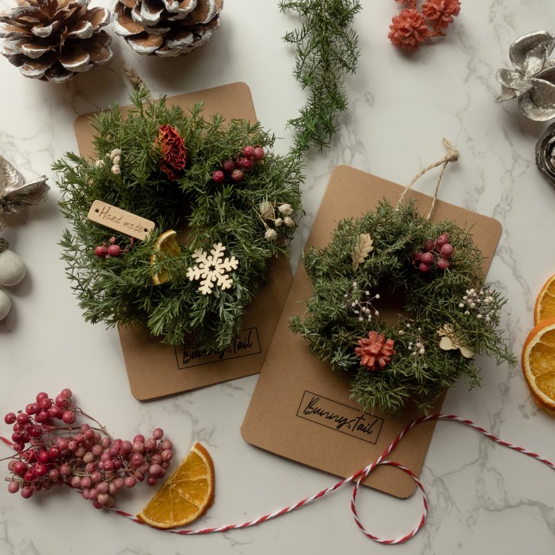 【クリスマススペシャル】7CMクリスマスリース スモールカード クリスマスドライ - はがき・メッセージカード - 寄せ植え・花 グリーン