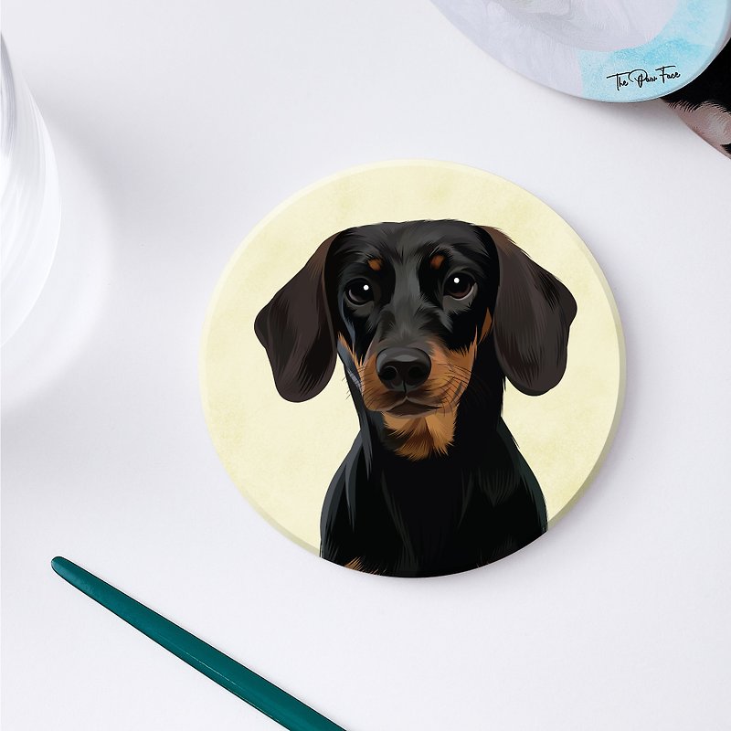 ダックスフント犬-ラウンドセラミックウォーターコースター/動物/家庭用品 - コースター - 陶器 