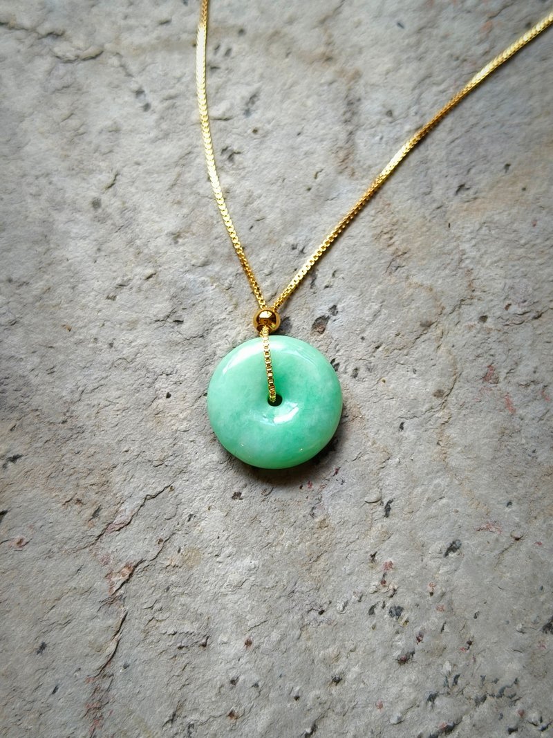 天然緬甸翡翠吊墜 鍍金鍊 072116 生日禮物 情人禮物 - 項鍊 - 寶石 綠色