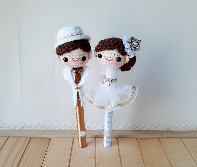 Playful princess white gauze wool couple wedding signature pair pen - Other Writing Utensils - Other Materials White