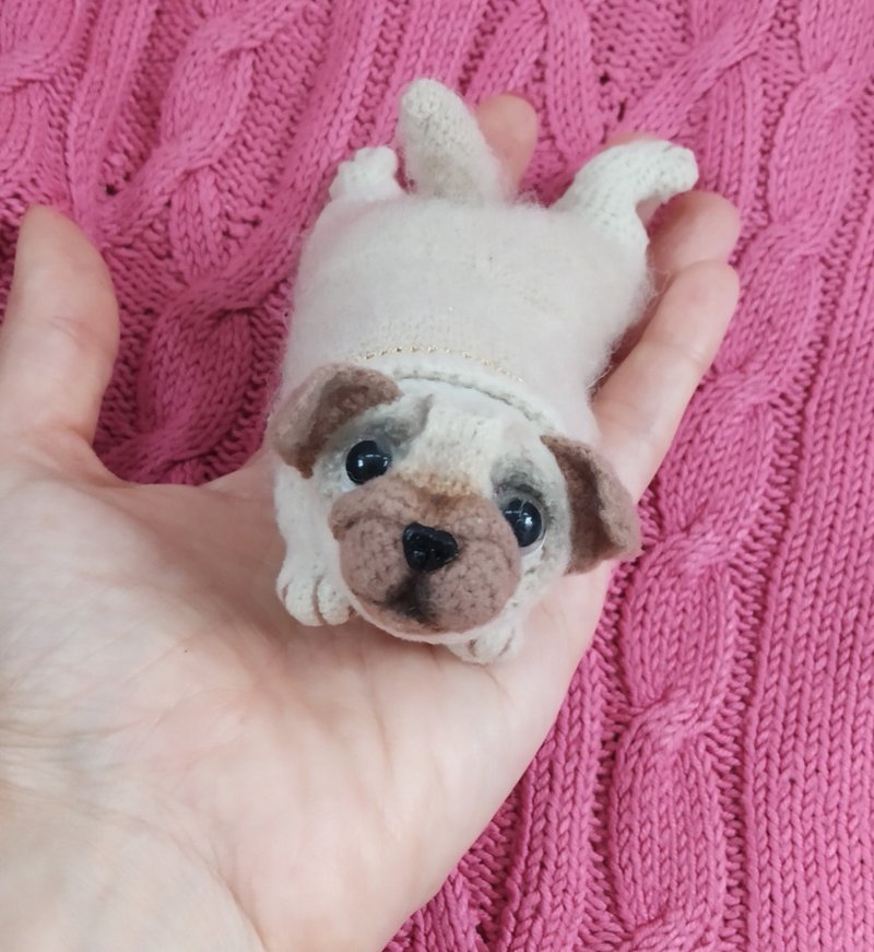 realistic pug miniature for dollhouse, micro puppy pug - Stuffed Dolls & Figurines - Other Materials Gold