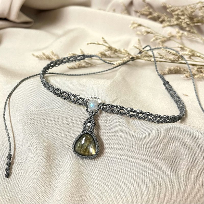 拉長石編織頸鍊 - 項鍊 - 水晶 灰色