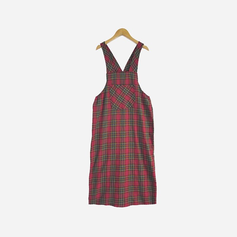 Dislocation vintage / Scottish plaid dress no.830A1 vintage - One Piece Dresses - Cotton & Hemp Red