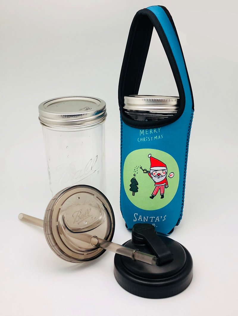 現貨BLR 飲料提袋 梅森瓶 雙蓋環保組 水壺+吸管上蓋 - 杯袋/飲料提袋 - 聚酯纖維 綠色