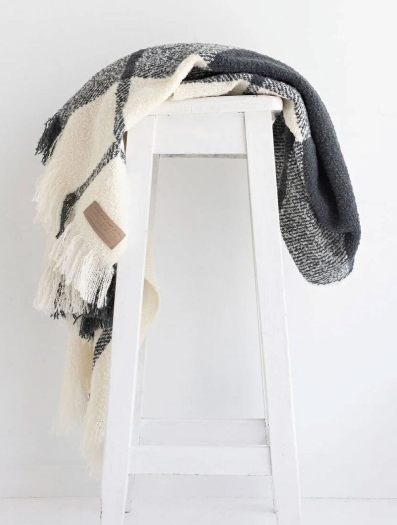Wool Twill Throw - Block Check  ［ウールツイルスロー（大判ブランケット）］ - 擺飾/家飾品 - 棉．麻 黑色