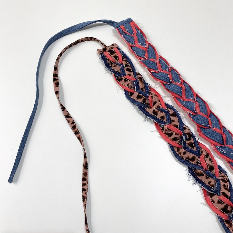 Peach and Blue - Handmade Self-Tie Braid Headband - Headbands - Polyester Multicolor