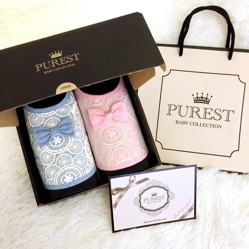 PUREST Bowknot Lace Bib Baby Full Moon Gift Set Baby Newborn Full Moon Gift - Baby Gift Sets - Cotton & Hemp 