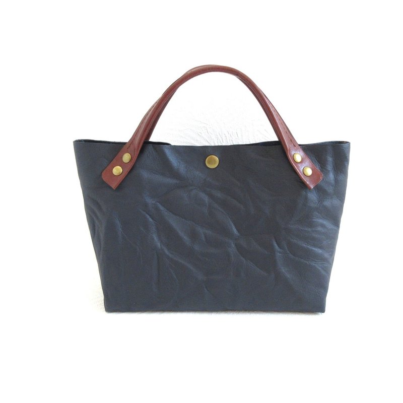Short Length, Cowhide, Triangular Gusset, Single Piece Leather Mini Tote, Washable Navy, 0656 - 手提包/手提袋 - 真皮 藍色