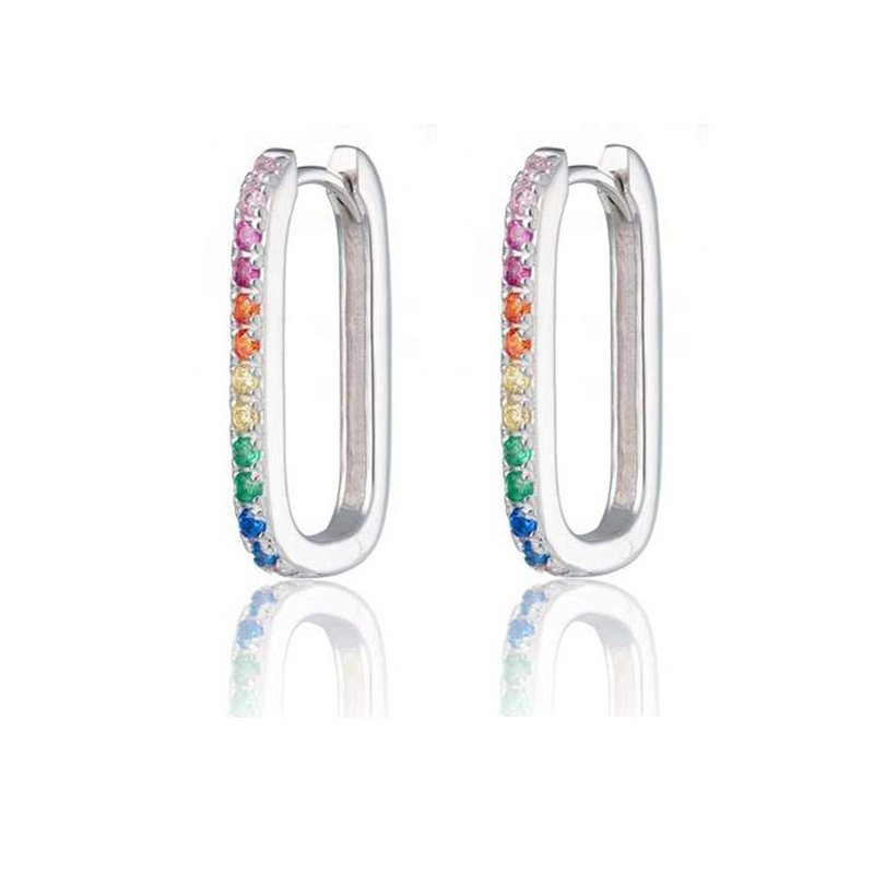 Rainbow Huggie Earrings - Earrings & Clip-ons - Sterling Silver Silver