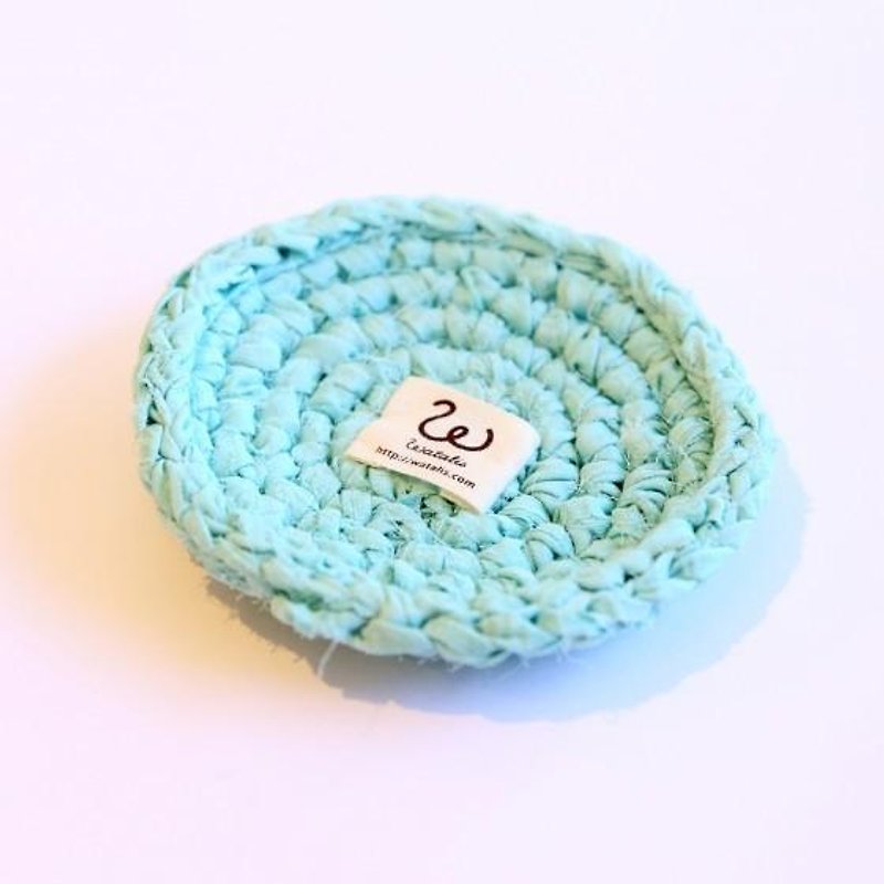 きもの裂き編みコースター　水色 - コースター - コットン・麻 ブルー