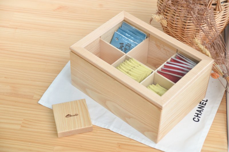 [Ash wood six-compartment tea bag storage box] Tea bag wooden box large capacity tea bag box tea bag display stand - Storage - Wood 