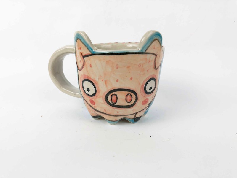 Nice Little Clay Eight-legged Mug Big Pig Piggy 0107-10 - ถ้วย - ดินเผา สีน้ำเงิน