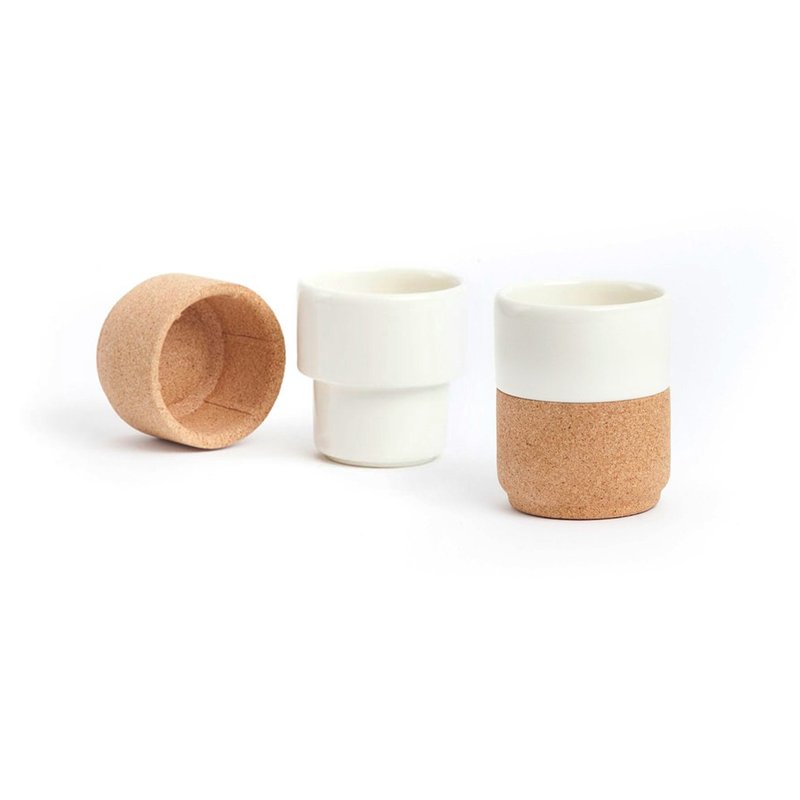 Cork cup set + coffee cup 2 into the group, the first choice for gift-giving cup combination - แก้ว - เครื่องลายคราม สีกากี