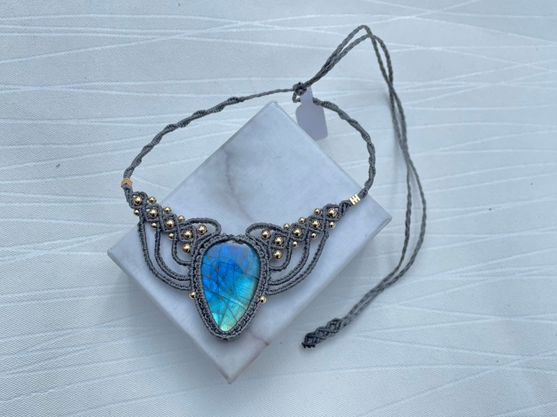 *220426 Macrame 拉長石 編織 頸鍊 - 項鍊 - 半寶石 藍色